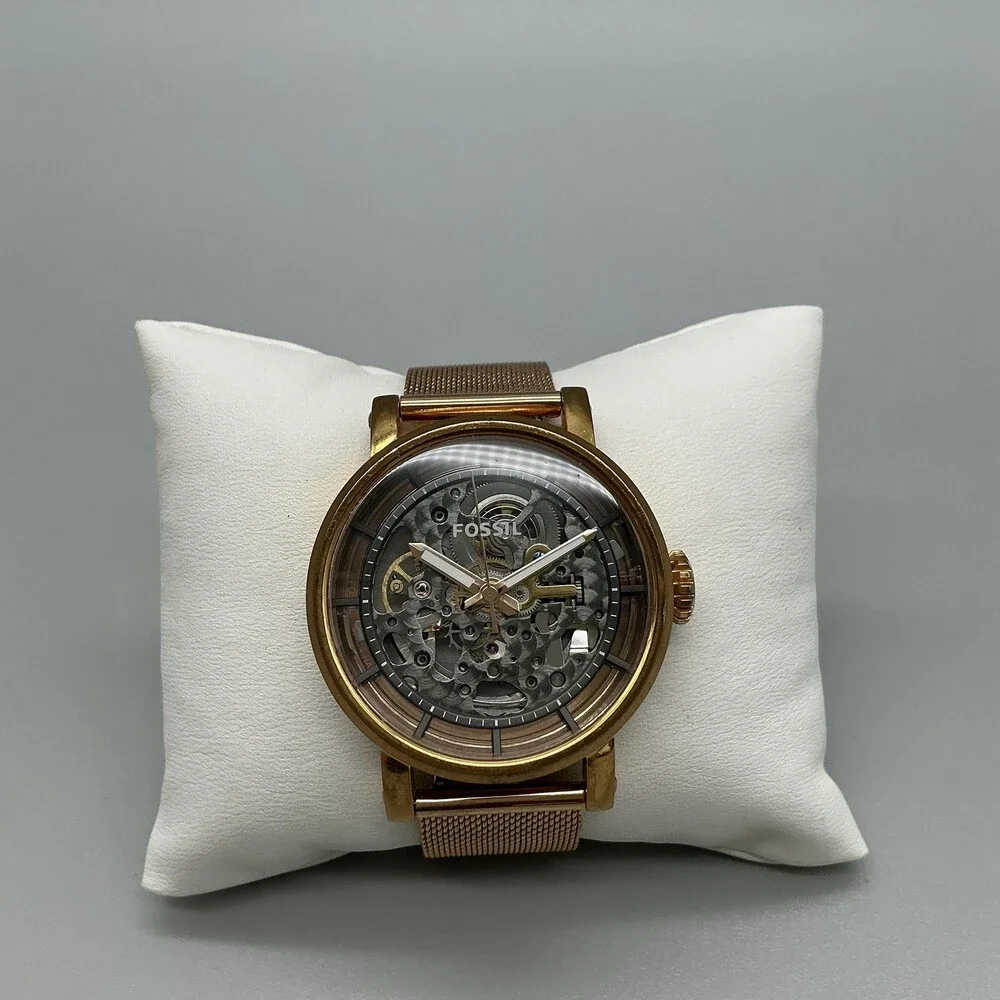 Fossil ME3099 Mens Watch 38mm Skeleton Dial Rose Gold Tone Bracelet Automatic